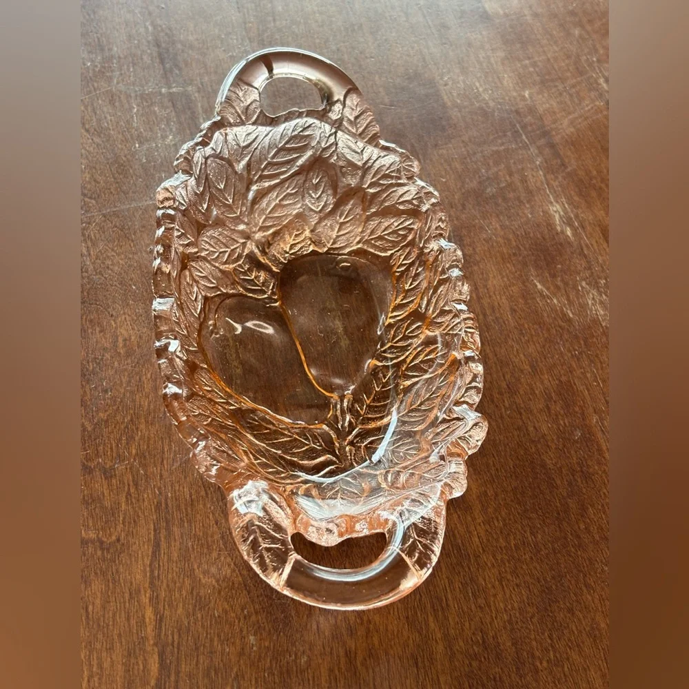 vintage Indiana Glass pink depression glass relish dish Sweet Pear pattern